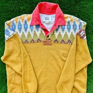 BDG Men's Heavyweight Craft Pattern Rugby Sweatshirt